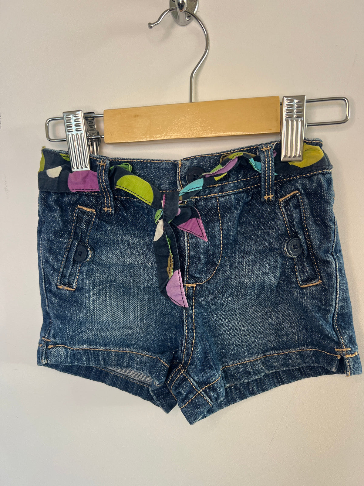 Baby Gap (18-24m) Denim Shorts with multi colour tie at waist