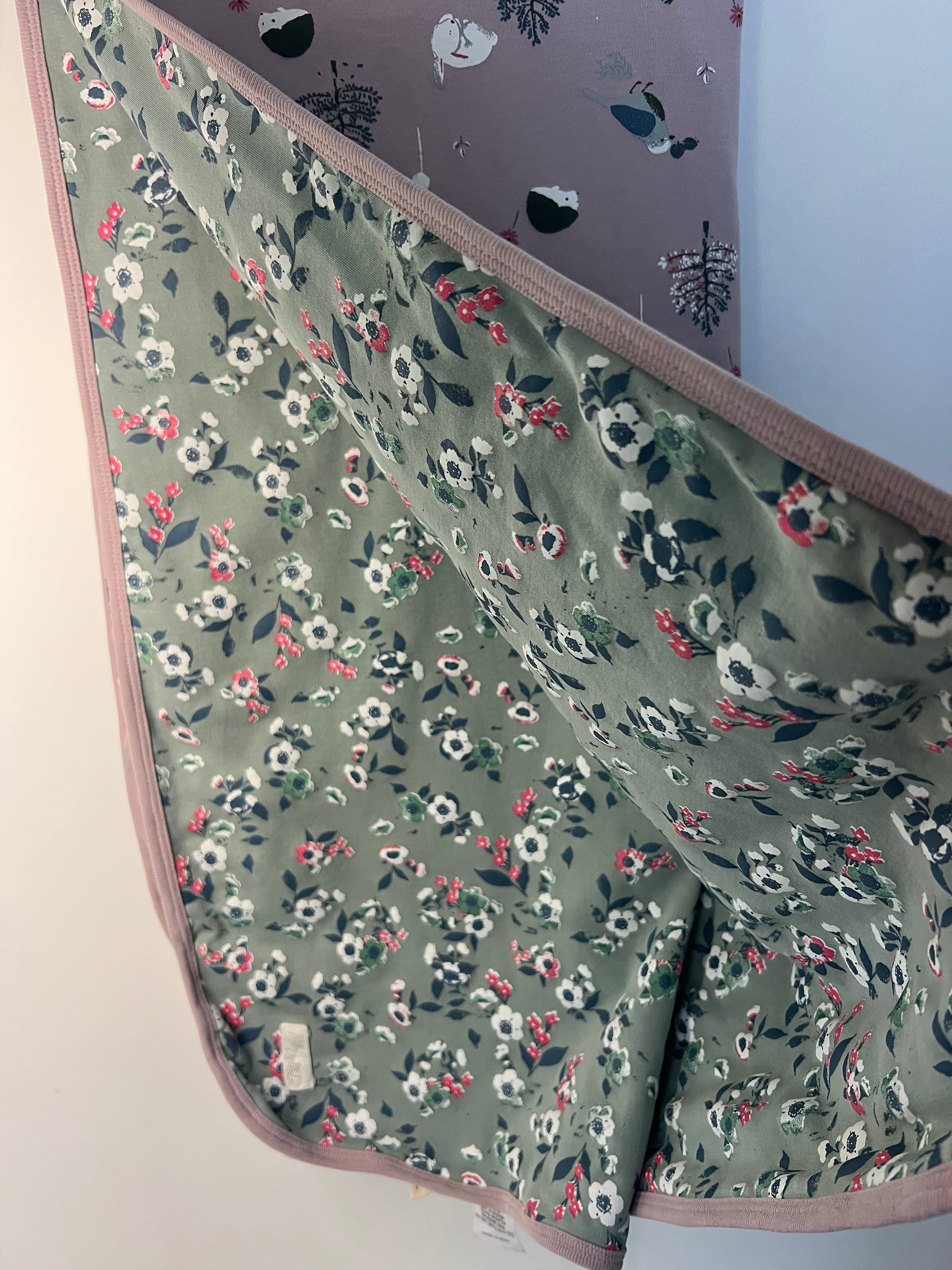 Milly & Milo Organic Cotton Reversible Blanket (Hedgehog and Flower Print) Approx 1.1m x 1.1m