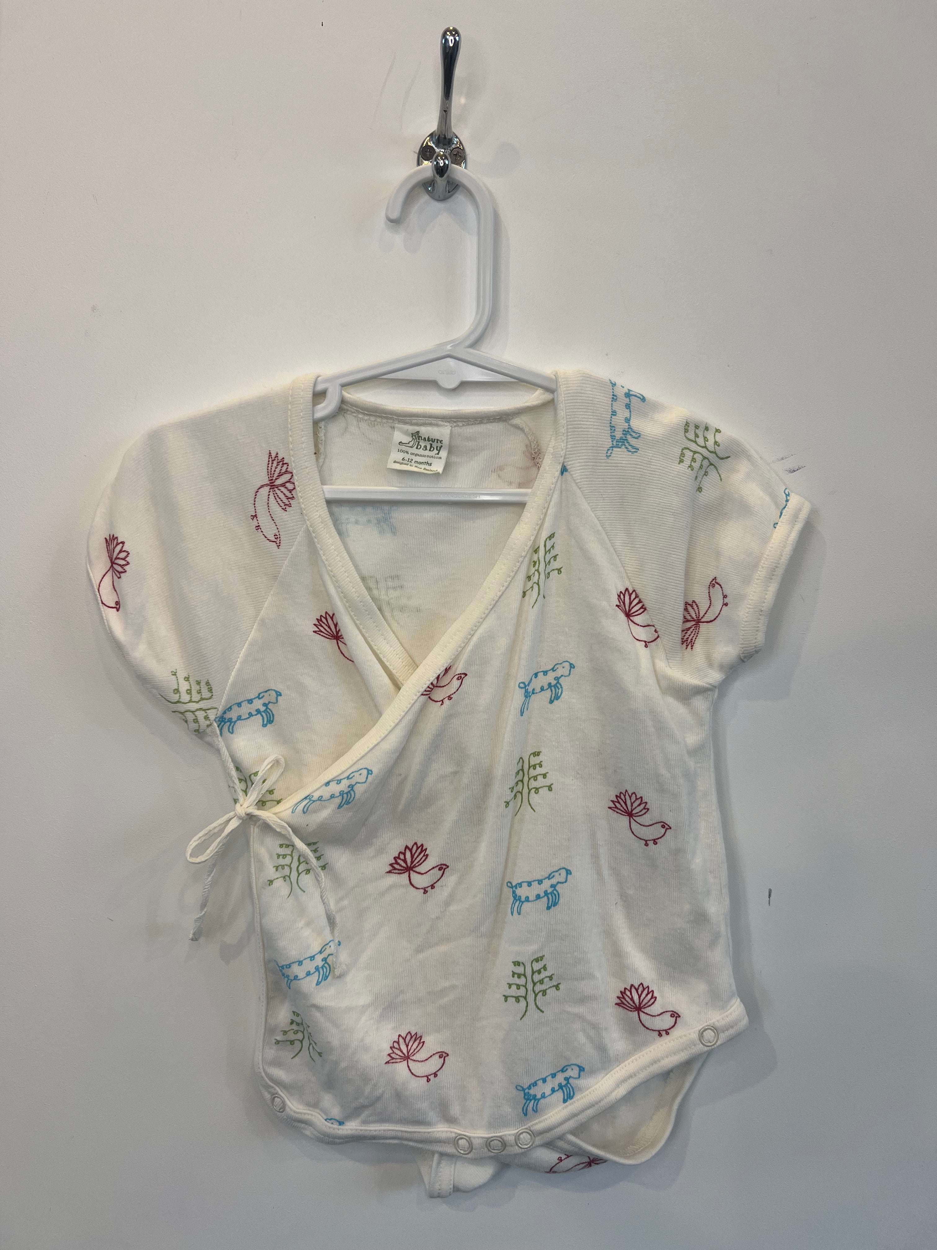 Nature Baby (6-12m) Short Sleeve Kimono Onesie *100% Organic Cotton*