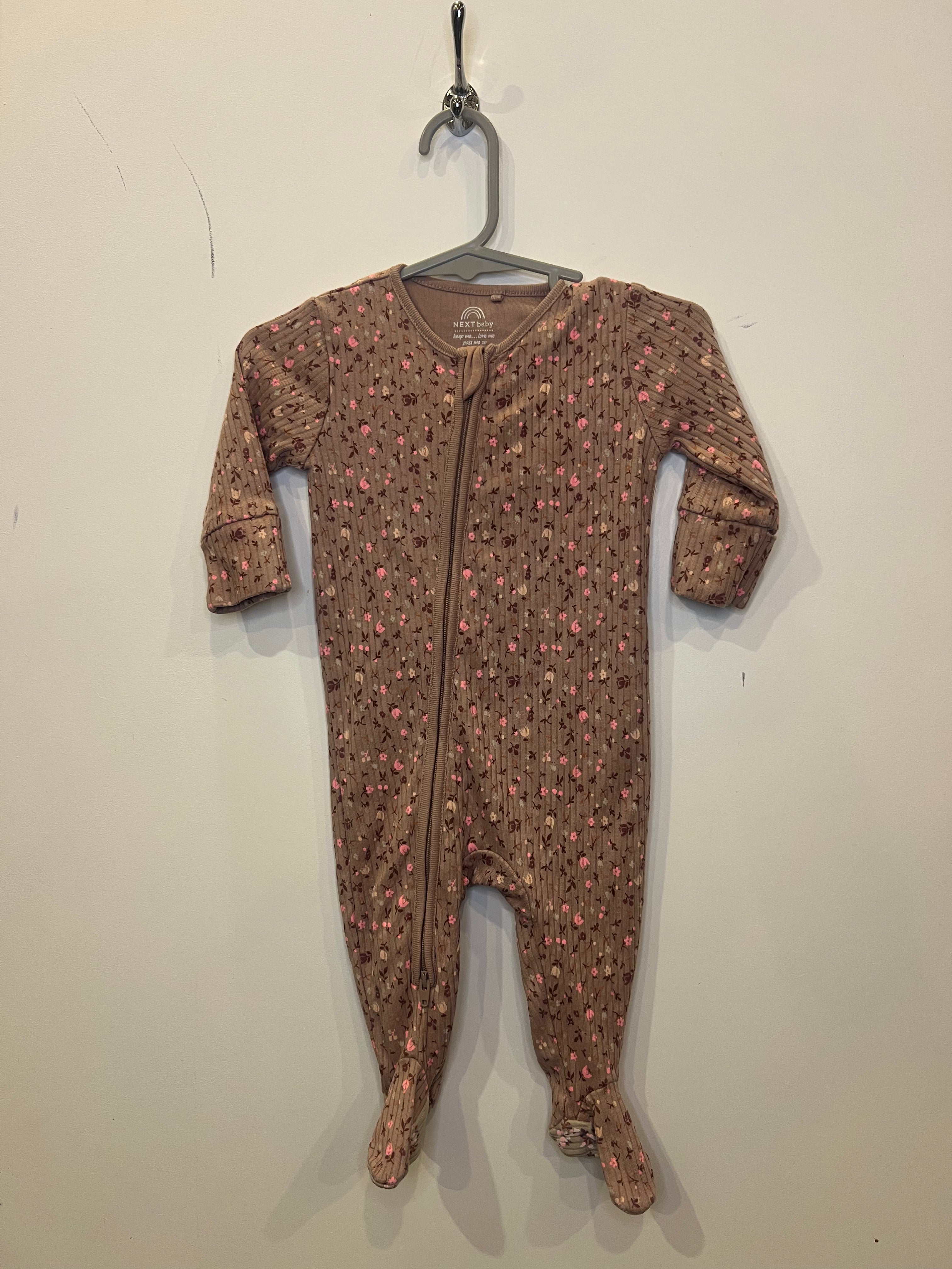 Next Baby (0-3 months) 100% Cotton Onesie - Mauve/ floral print