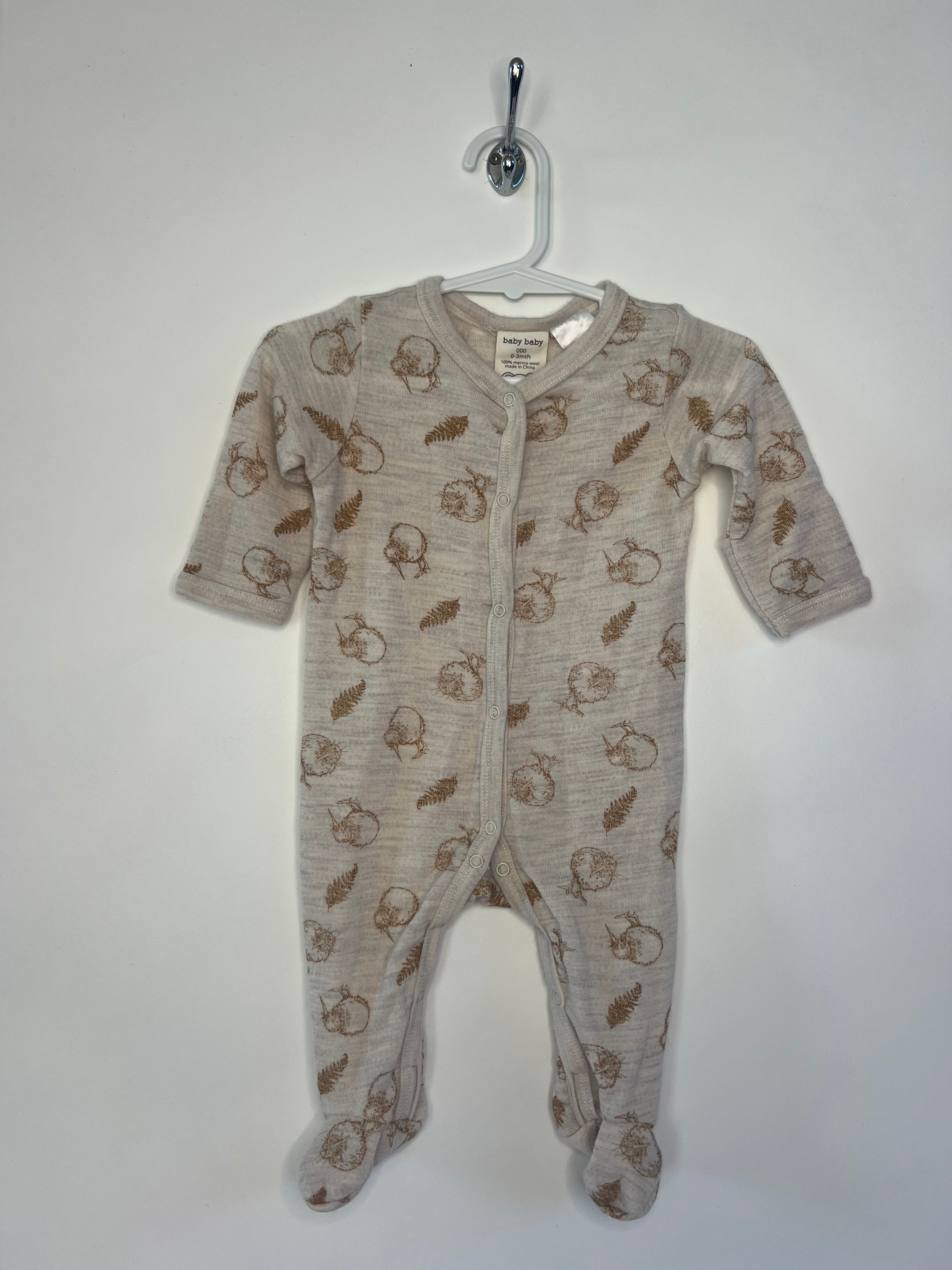 BUNDLE: 4 items, 2 cotton onesies, 1 merino onesie, 1 cotton romper (0-3months)