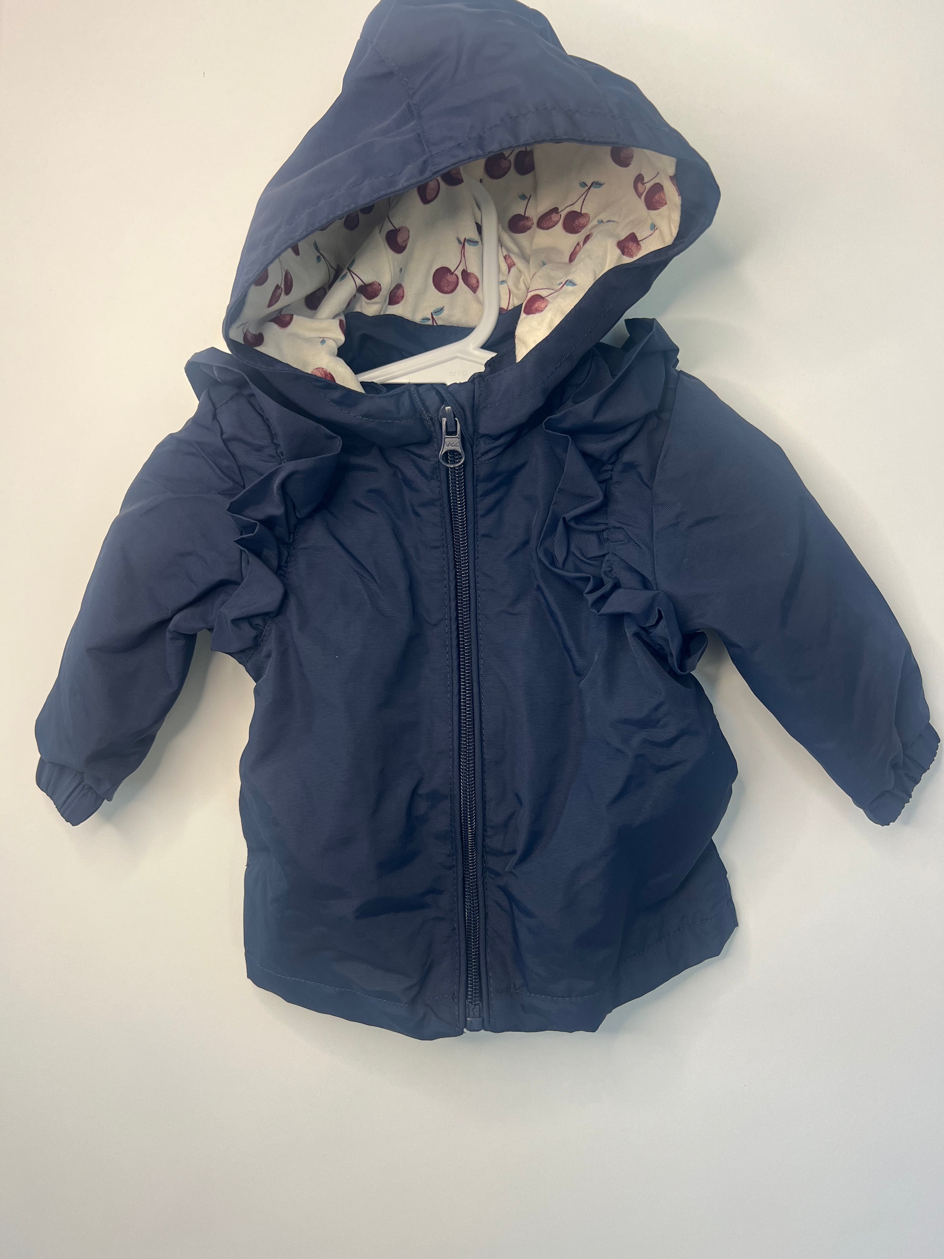 Teeny Weeny (3-6m) Navy Jacket with Ruffles and Cherry  Lining *as new*