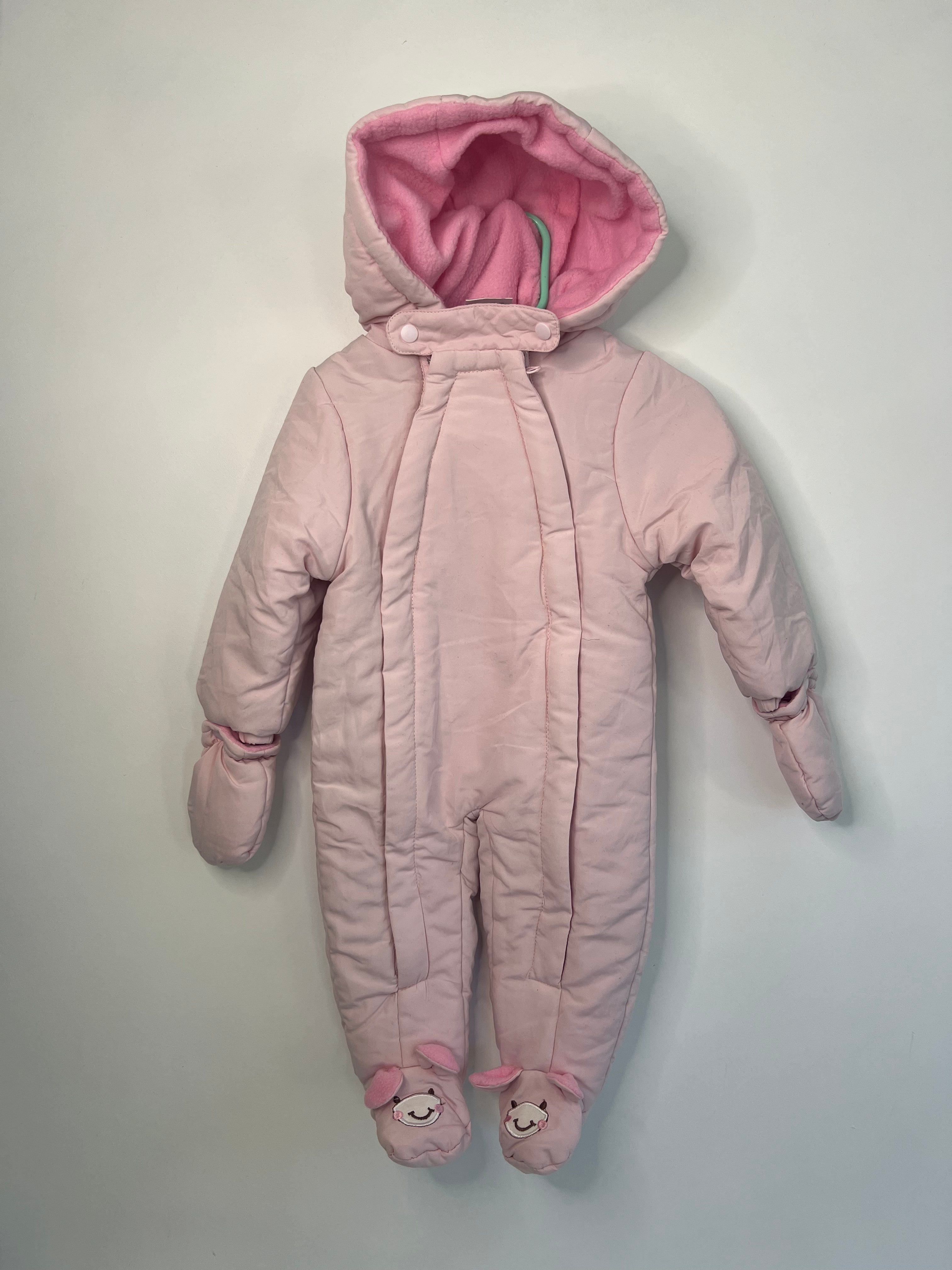 Zeb (6-9 months) Fleece Lined Pink Winter Suit with Mittens